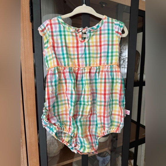 Rufflebutts bubble romper rainbow gingham plaid print ruffles baby girl toddler - Picture 1 of 8